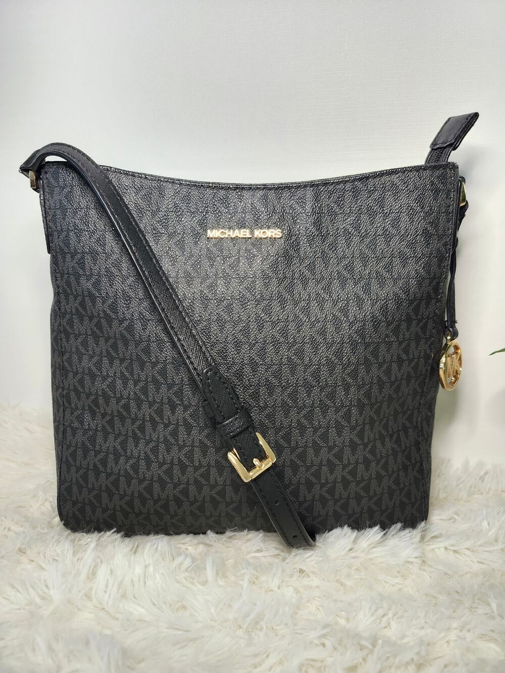 Michael Kors Monogram Crossbody Bag Charcoal Black Contemporary Classic